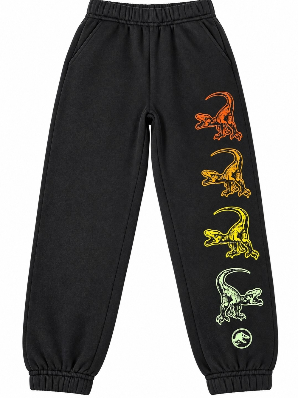 belk Black Sweatpants with Neon Dinosaur Side Print